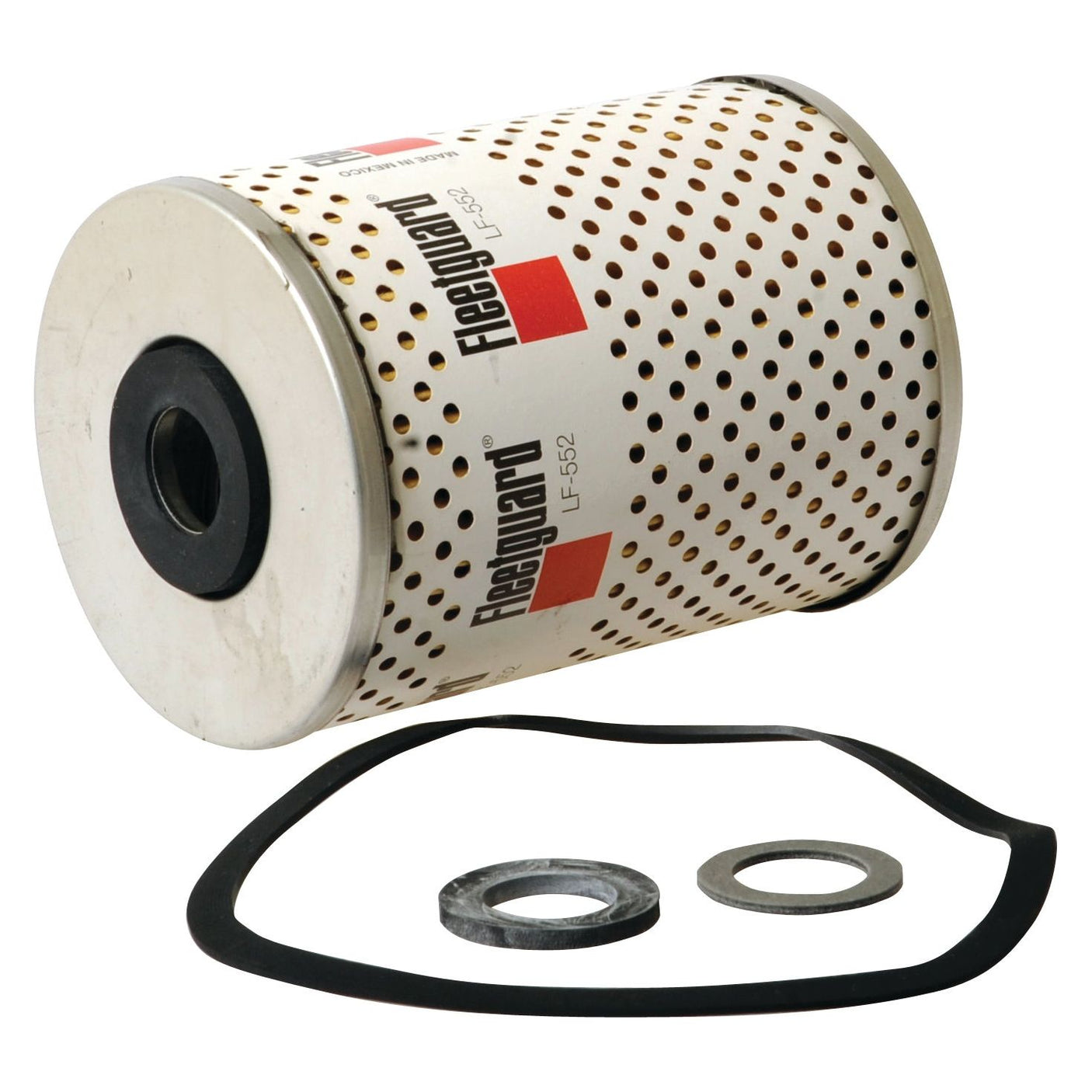 A cylindrical Sparex Oil Filter - Element - LF552 with two washers and a rubber gasket is displayed against a white background.