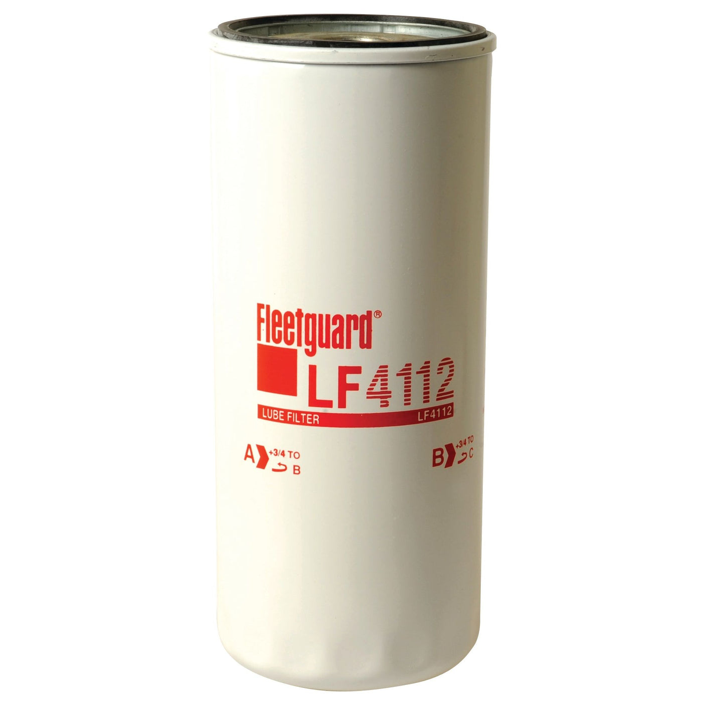 A white cylindrical oil filter labeled "Oil Filter - Spin On - LF4112 | Sparex Part No.S.76300" with red text and installation instructions, branded by Sparex and suitable for Deutz-Fahr and Fendt VARIO models.