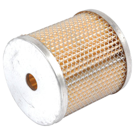 A cylindrical metal wire mesh fuel filter with end caps on both sides and a hole in the center, perfect for Lombardini engines, is available as the Sparex Fuel Filter - Element (Sparex Part No.S.76394).