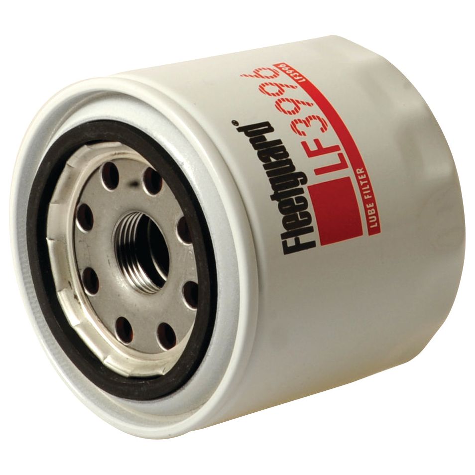 Close-up of a Sparex LF3996 spin-on oil filter, identifiable by its white body and prominent black and red lettering, highlighting its precise thread size of M20 x 1.50.