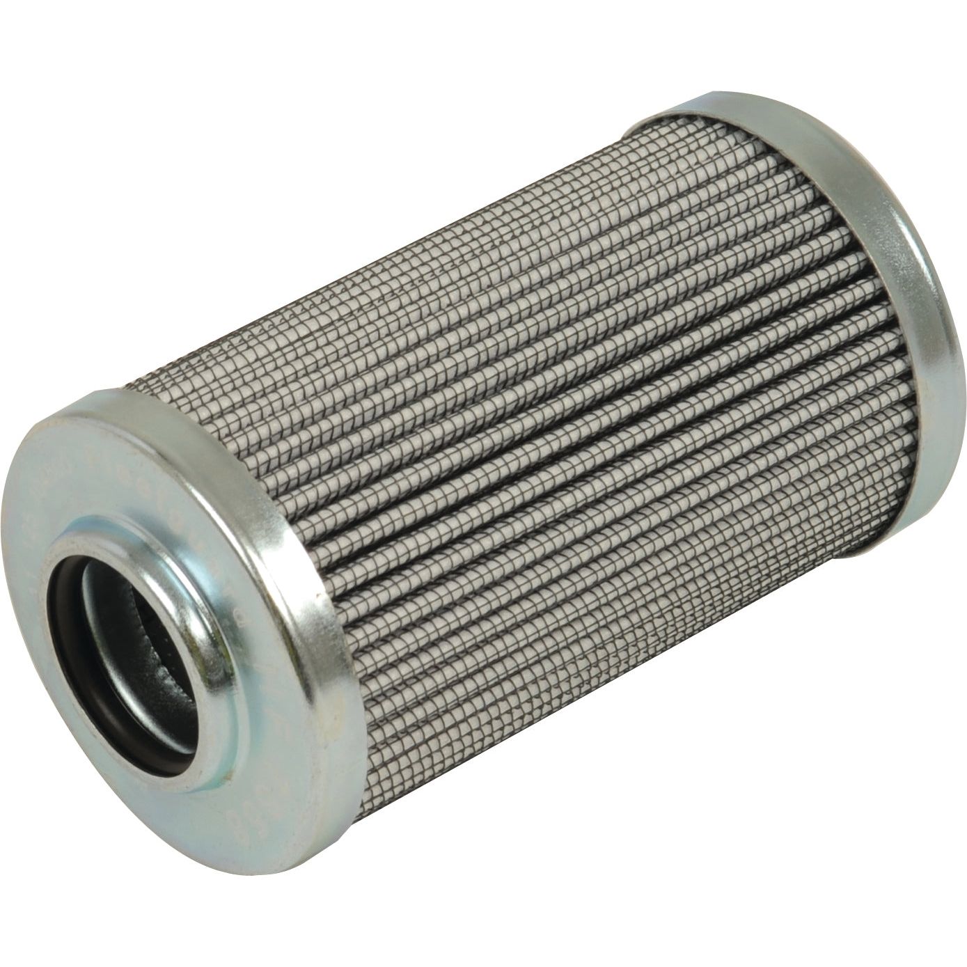 Close-up of a cylindrical Sparex Hydraulic Filter - Element - HF7658, Sparex Part No. S.76450, featuring a perforated surface and framed by two metallic rings on the top and bottom.