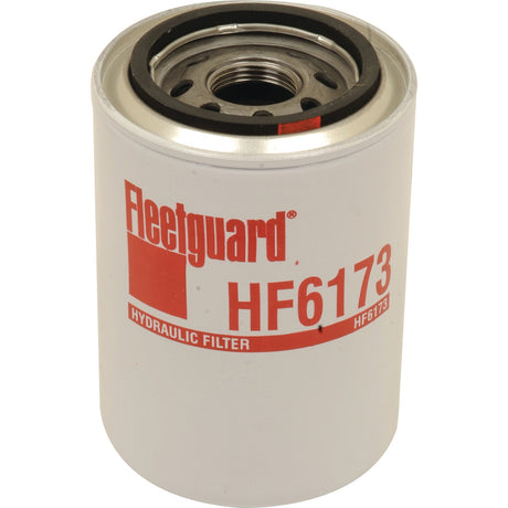 Image of a Sparex Hydraulic Filter - Spin On - HF6173, featuring the Sparex logo and product name in red text on a white cylindrical body, highlighting its Ford New Holland compatibility.