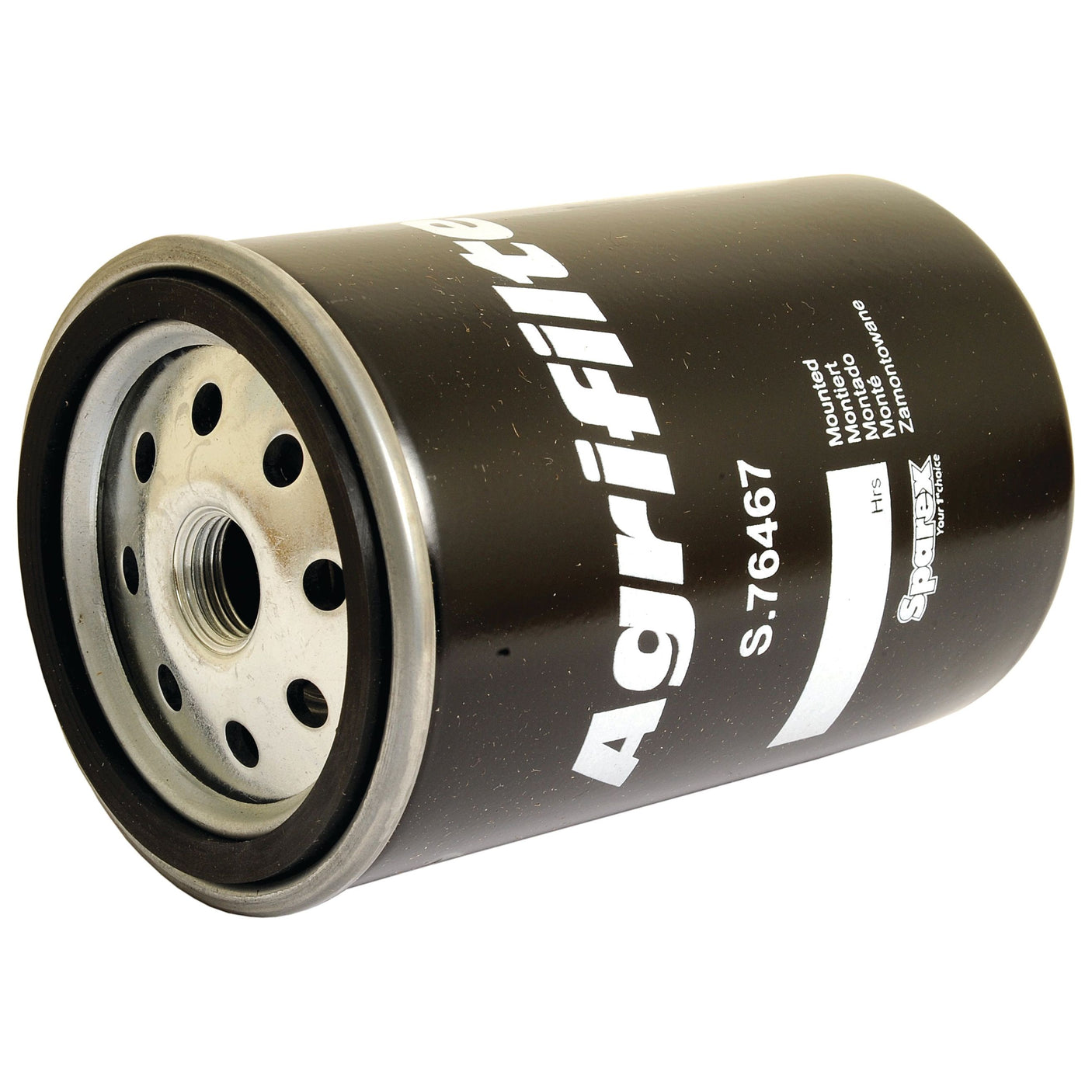 A black cylindrical fuel filter labeled as 'Sparex' with model number 'S.76467', designed as a spin-on type for Valmet & Valtra machinery, ensures peak performance.