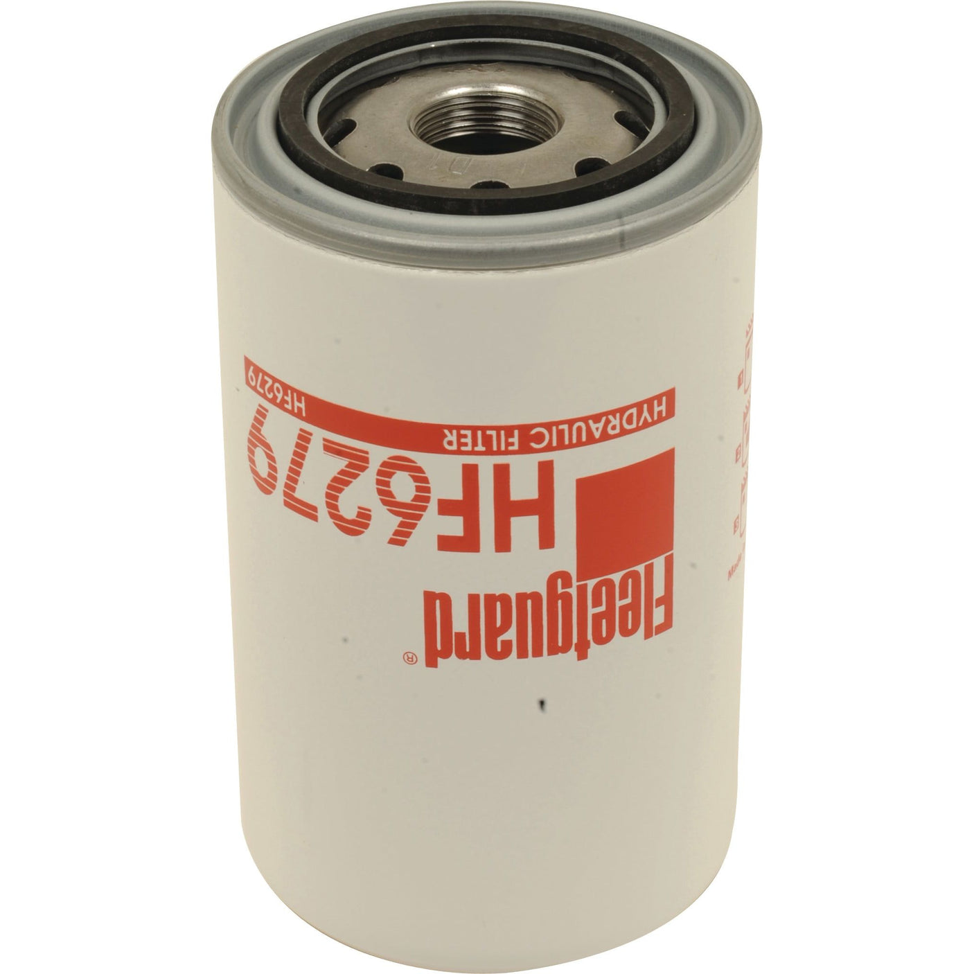 A white, cylindrical Sparex HF6279 hydraulic filter (Sparex Part No. S.76531) with red text and logo, featuring the top threaded opening, compatible with Ford New Holland models.