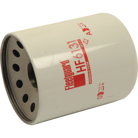 Image of a Sparex hydraulic filter model HF6131, white in color with red lettering and multiple holes on one end, showcasing Sparex's commitment to quality filtration.