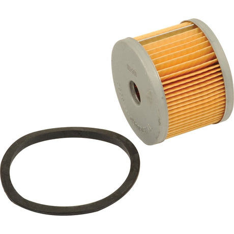 The image shows a Sparex fuel filter, specifically the Fuel Filter - Element - FF5050  (Sparex Part No. S.76598), featuring a cylindrical shape with a pleated paper element and a rubber gasket next to it.