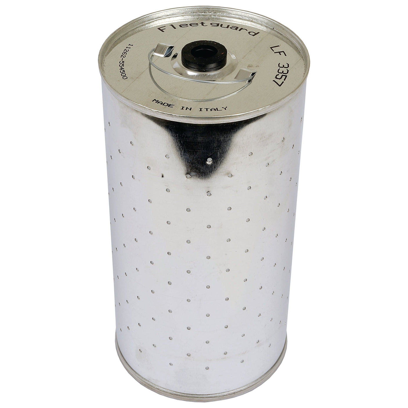 A cylindrical metal oil filter labeled "Sparex LF3357" (Sparex Part No. S.76600), featuring a perforated surface and inscribed with "Made in Italy" on the top. Ideal for Deutz-Fahr filter systems.