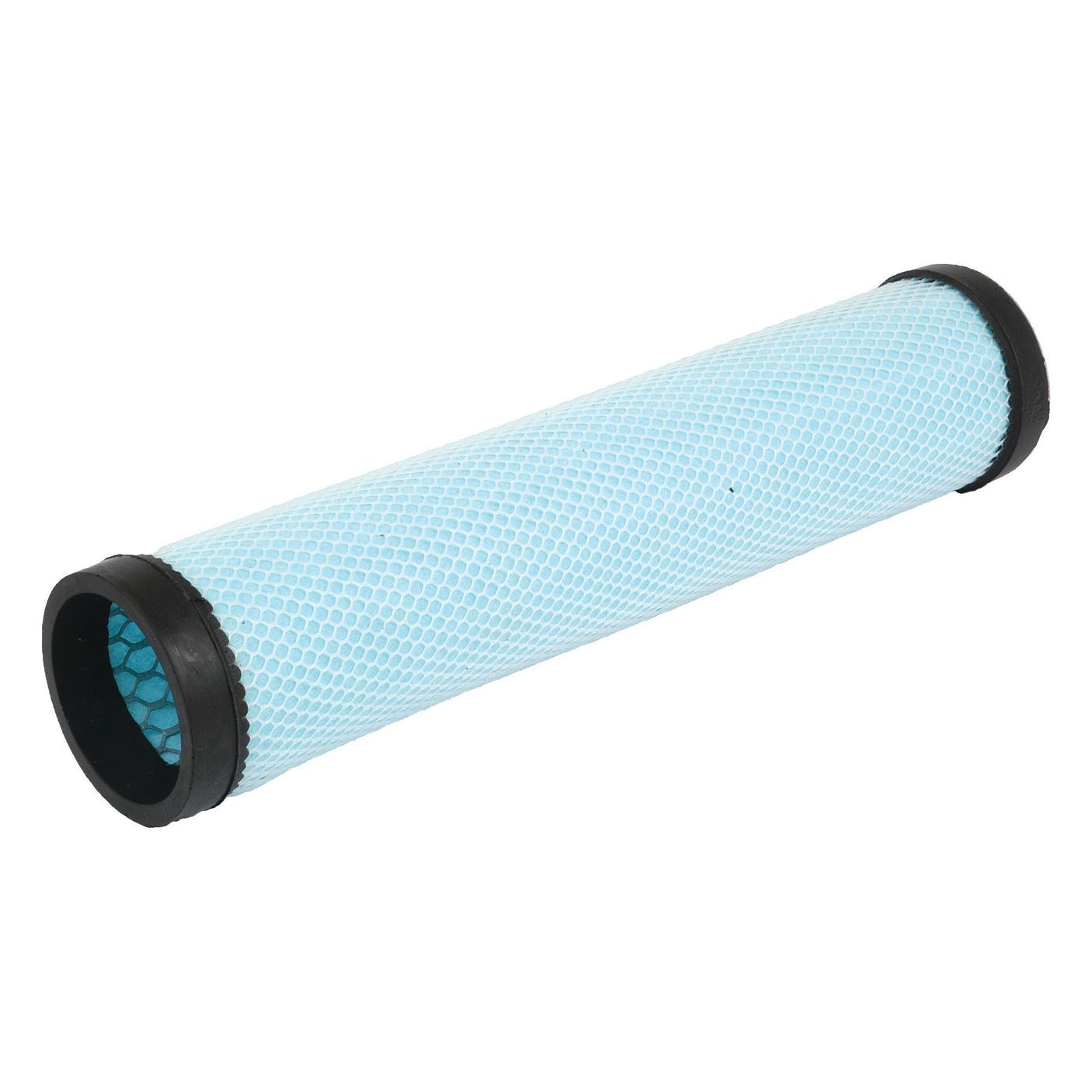 The Sparex Air Filter - Inner (Sparex Part No. S.76662) is a cylindrical air filter featuring a blue mesh exterior and black rubber ends, designed for efficient performance and compatibility with JCB 3CX machinery in various vehicles.