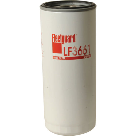 A Sparex Oil Filter - Spin On - LF3661 (Sparex Part No. S.76663) with a white cylindrical body and red text detailing the brand and model number, perfect for your Massey Ferguson equipment.