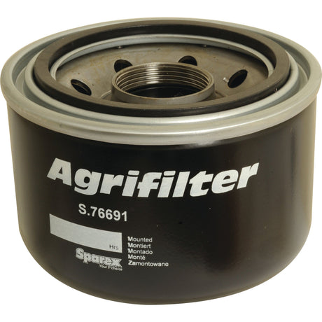 A spin-on hydraulic filter, branded "Sparex" with the part number "S.76691," is designed for Massey Ferguson equipment.