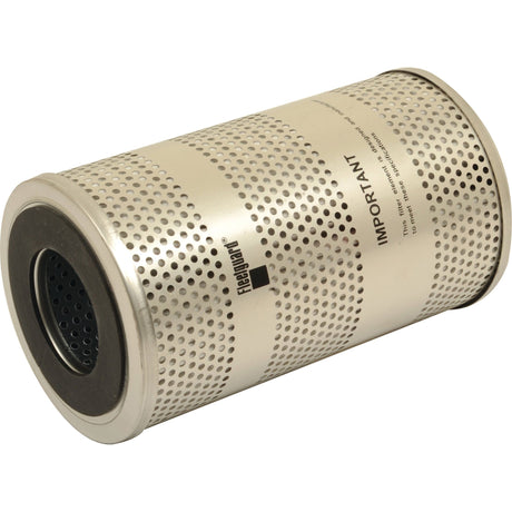 A cylindrical metal filter with perforated holes, labeled "IMPORTANT" and "Sparex HF6184," designed as a hydraulic filter suitable for John Deere machinery.