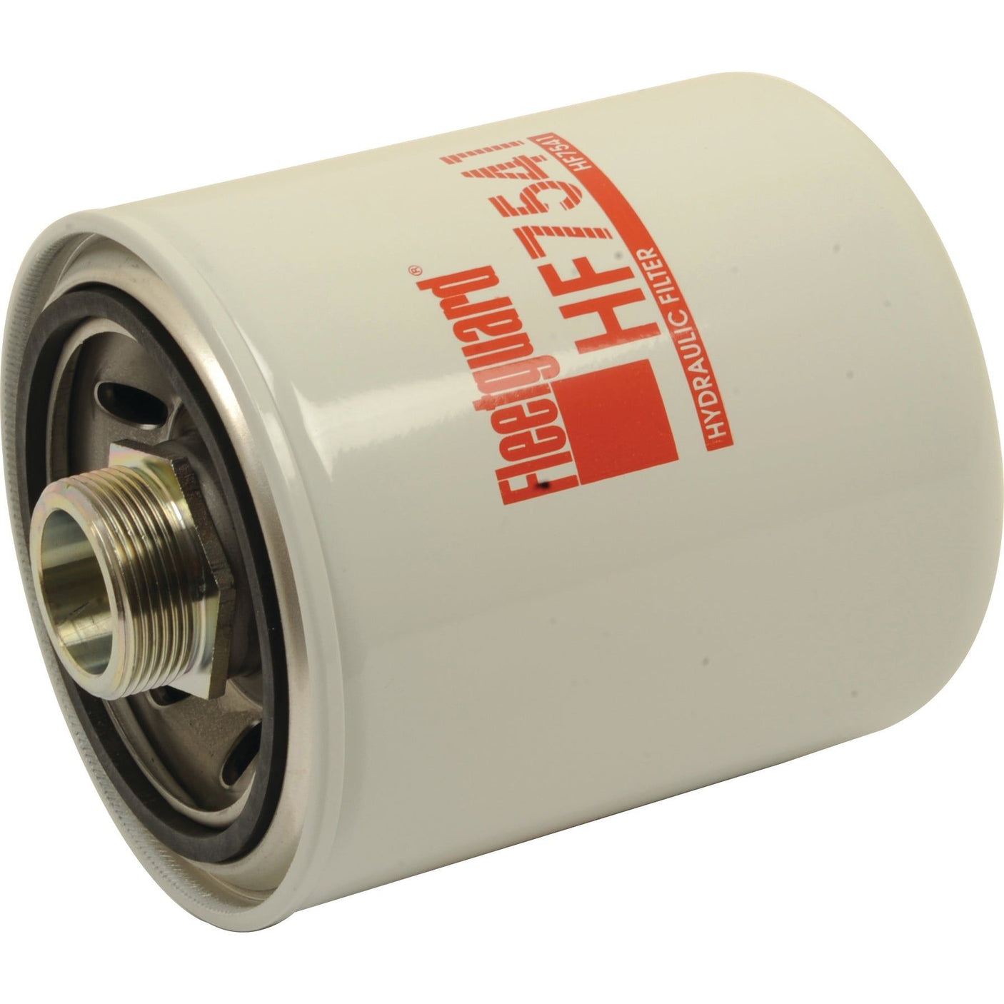 A spin-on cylindrical hydraulic filter with a white outer casing, labeled "Hydraulic Filter - Spin On - HF7541" in red text, designed for Massey Ferguson equipment, featuring a threaded metal fitting for attachment, by Sparex (Part No. S.76703).