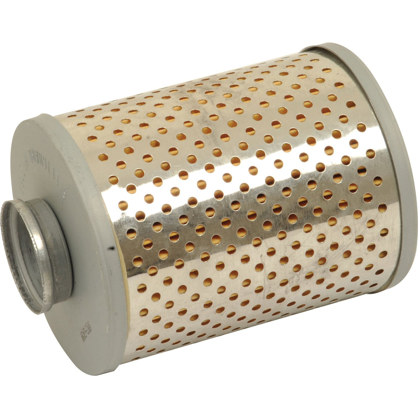 The Hydraulic Filter - Element - HF6161, Sparex Part No. S.76710 by Sparex, is a cylindrical metal filter featuring a perforated outer shell and a threaded opening on one end, designed for compatibility with Deutz-Fahr systems.