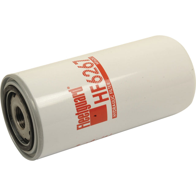 A Sparex HF6267 hydraulic filter, identified by its white cylindrical body with red text, ensures optimal performance for your Deutz-Fahr machinery.