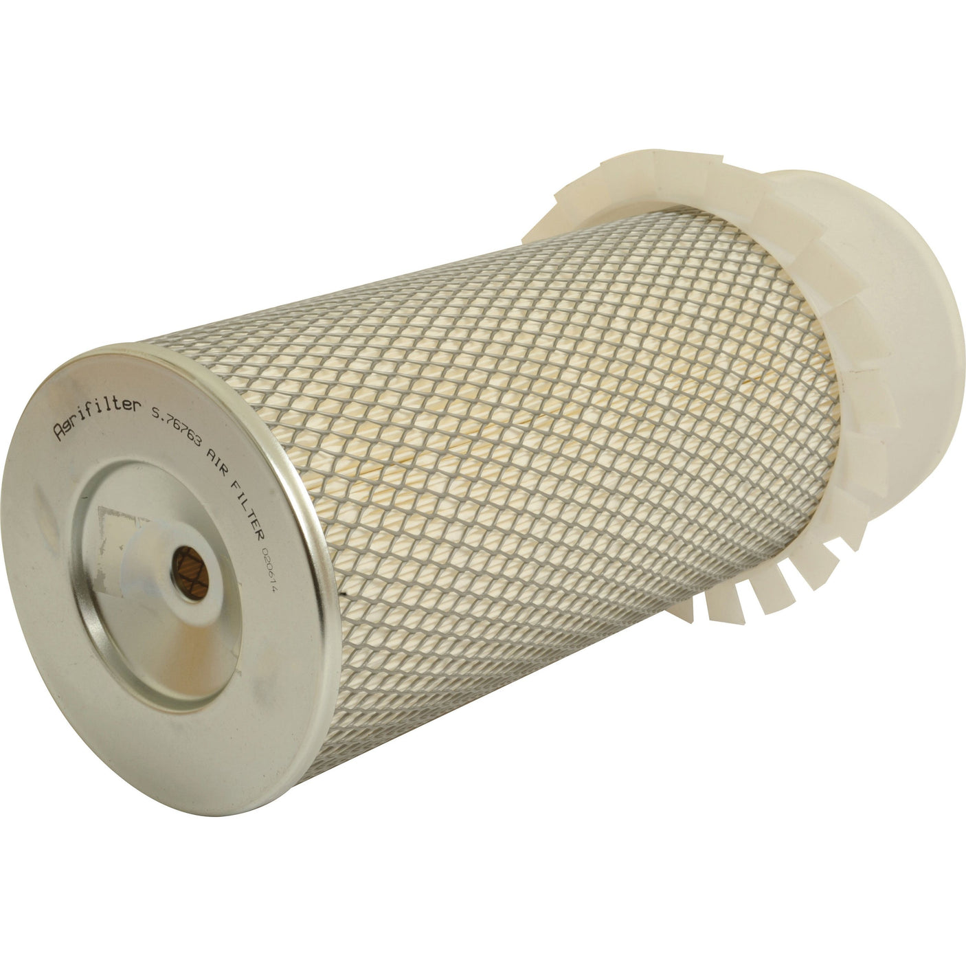 Constructed with a sturdy metal mesh exterior and featuring a white plastic top and base for added durability, the Sparex Air Filter - Outer (Sparex Part No. S.76763) is designed to offer exceptional reliability.