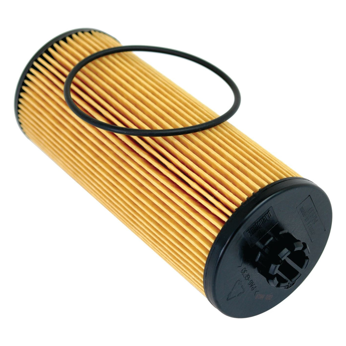 The Sparex Oil Filter - Element - LF3754 (Sparex Part No. S.76829) is a cylindrical yellow pleated oil filter with a black plastic end and a rubber O-ring on top, ideal for use in Deutz-Fahr tractors.