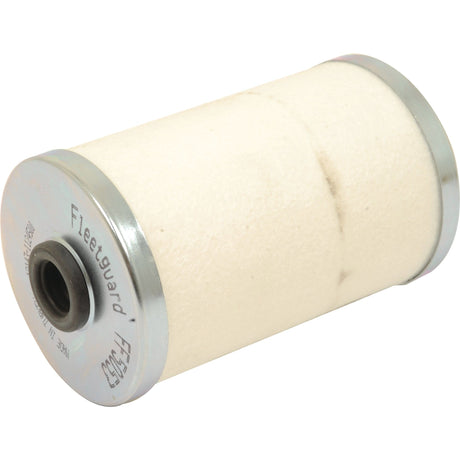 A cylindrical white Sparex Fuel Filter - Element - FF5053 (Sparex Part No. S.76845) featuring metal end caps and a central rubber opening, designed for optimal performance in Claas JAGUAR machinery.