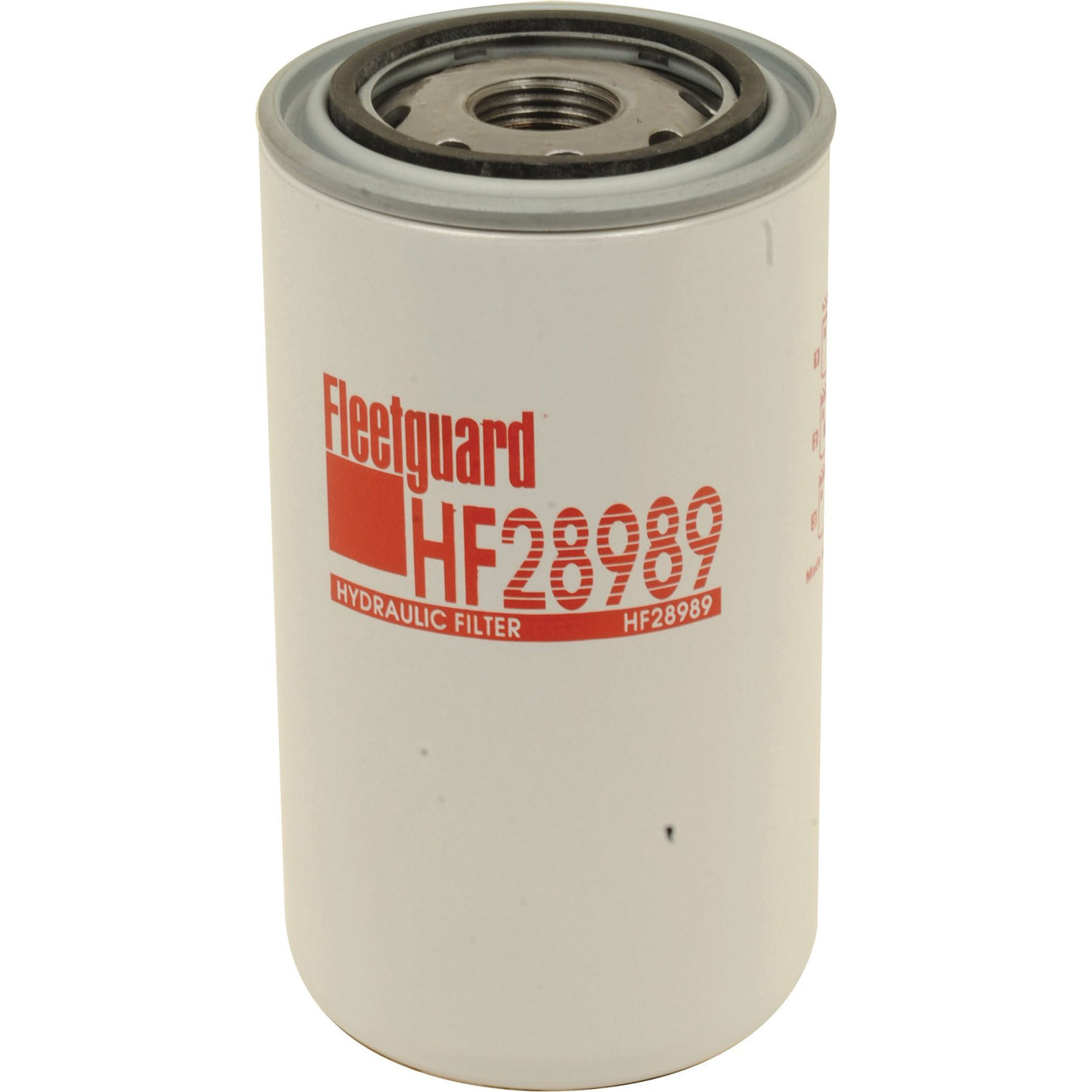 The Sparex Hydraulic Filter - Spin On - HF28989 (Sparex Part No. S.76857), featuring a white exterior with red text, boasts a thread size of 1 - 12 UNF-2B.