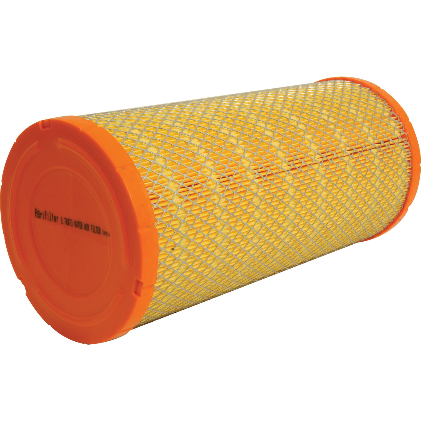 The Sparex Air Filter - Outer, Part No. S.76873, is a cylindrical yellow and orange filter with a mesh exterior, specifically designed for Case IH machinery or vehicles, ensuring optimal performance and longevity.