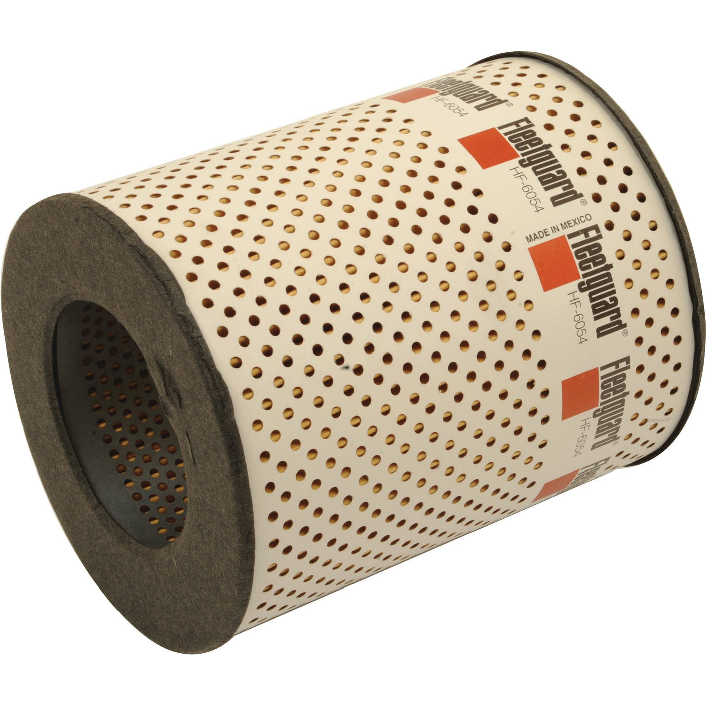 Hydraulic filter element with a perforated cylindrical design, labeled "Sparex," compatible with Case IH parts, Product Name: Hydraulic Filter - Element - HF6054 | Sparex Part No.S.76908.