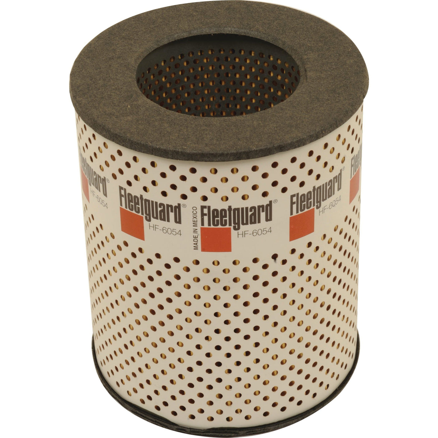 The Sparex Hydraulic Filter - Element - HF6054 (Sparex Part No.S.76908) features a cylindrical design with a perforated metal casing and flat, dark gray top and bottom, making it the ideal choice for those seeking high-quality hydraulic filters.