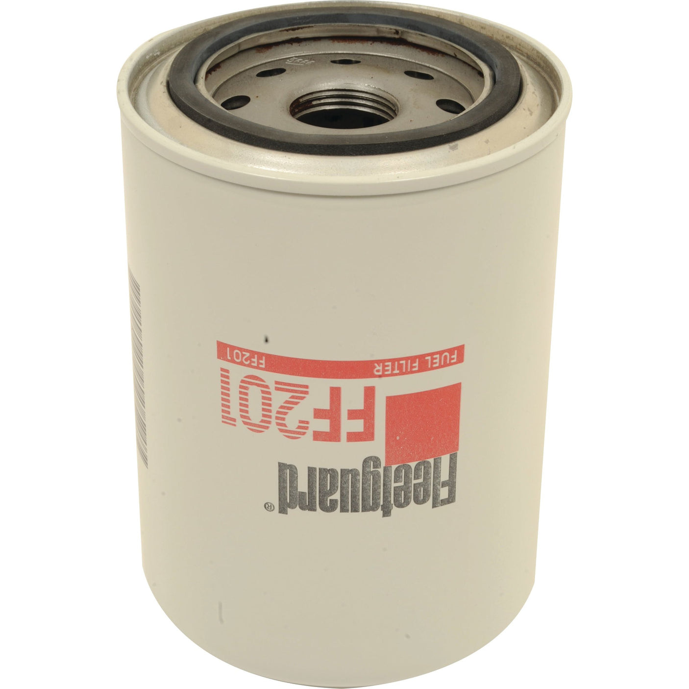 Image of the Sparex Fuel Filter - Spin On - FF201 (Sparex Part No. S.76938), primarily used for filtering fuel in engines. This cylindrical filter features a white body and red text, offering reliable performance akin to Donaldson Filters.