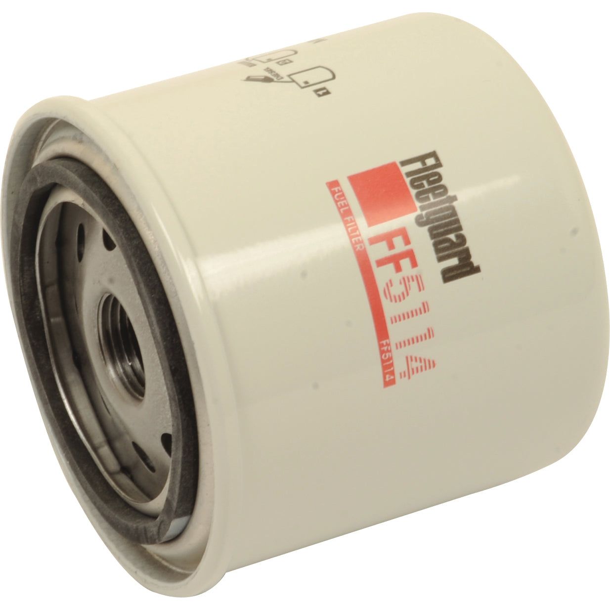 A white cylindrical spin-on fuel filter labeled "Fuel Filter - Spin On - FF5114 | Sparex Part No. S.76995" from the brand Sparex.