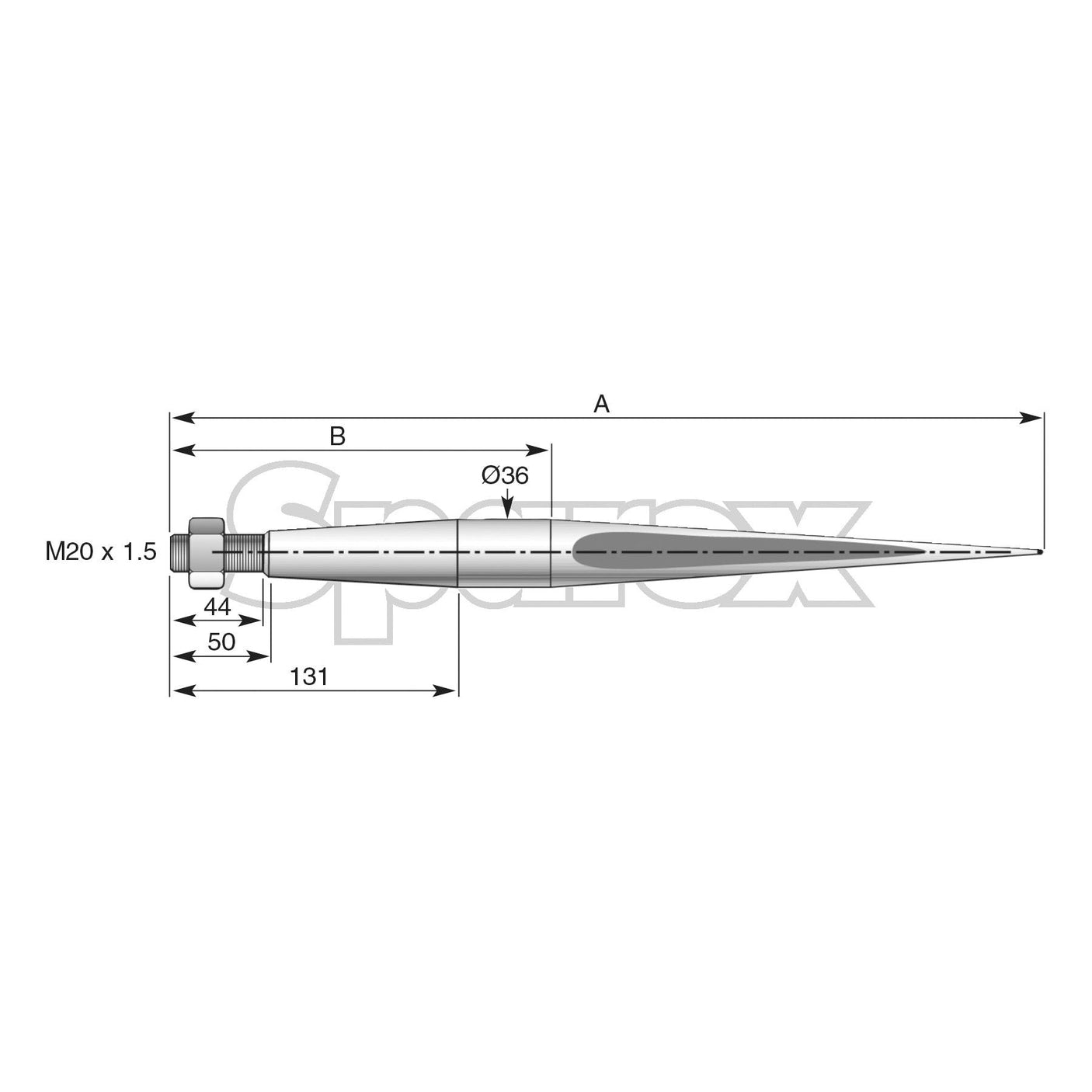 Loader Tine - Straight 1,100mm, Thread size: M20 x 1.50 (Square)
 - S.77002 - Farming Parts