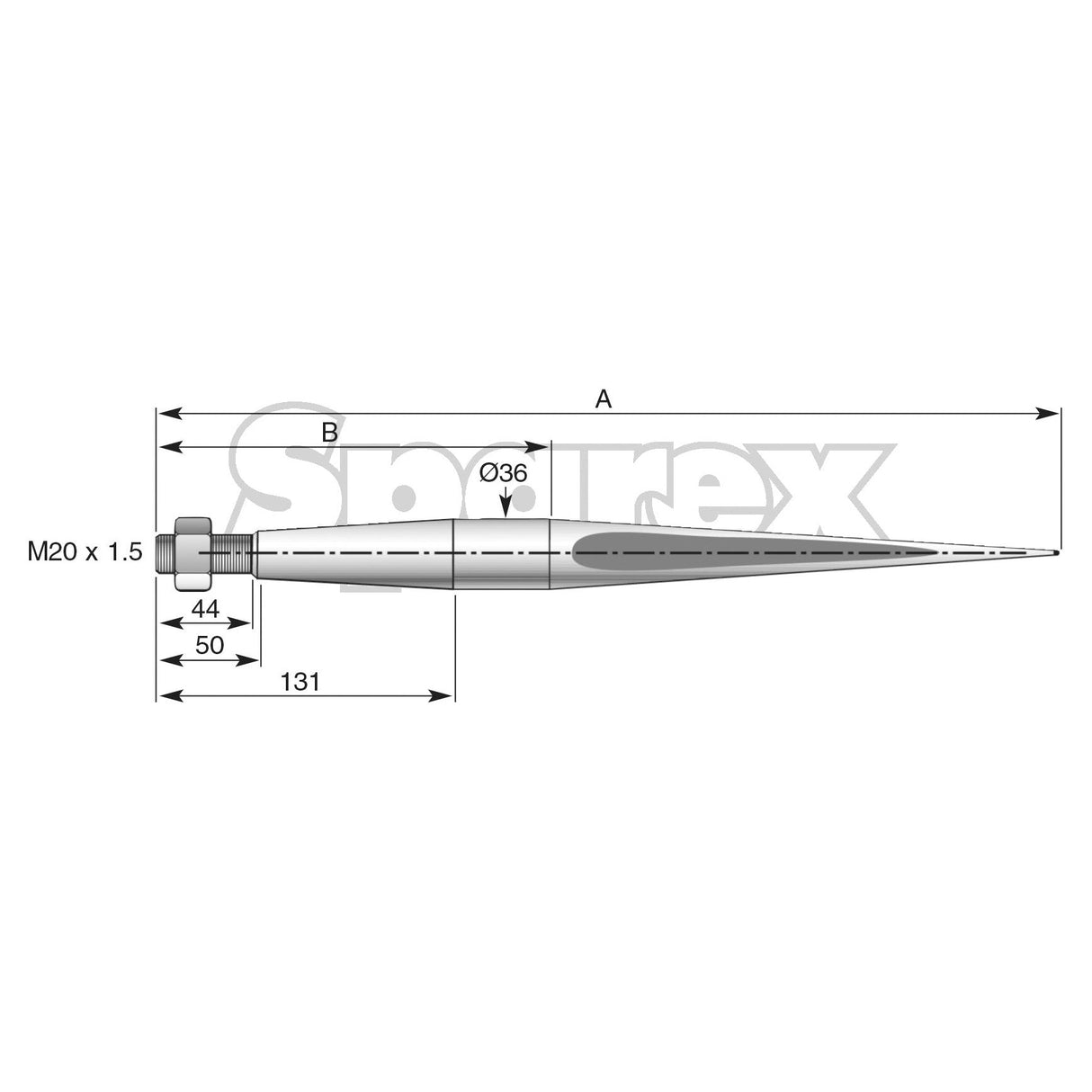 Loader Tine - Straight 1,400mm, Thread size: M20 x 1.50 (Square)
 - S.77004 - Farming Parts