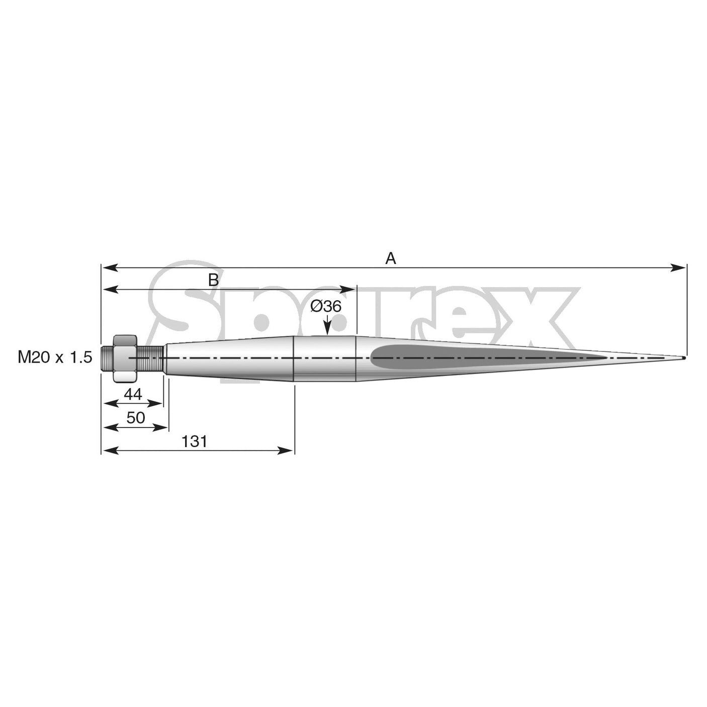 Loader Tine - Straight 1,400mm, Thread size: M20 x 1.50 (Square)
 - S.77004 - Farming Parts