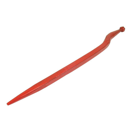 A Sparex Loader Tine - Cranked 820mm, featuring a red finish with a pointed end, a flattened hexagonal head, and designed for extra leverage.