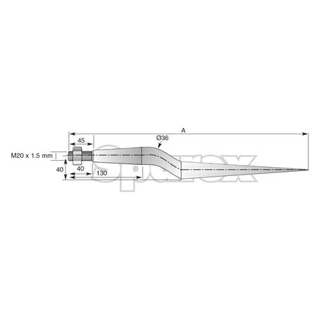 Loader Tine - Cranked 910mm, Thread size: M22 x 1.50 (Star)
 - S.77009 - Farming Parts