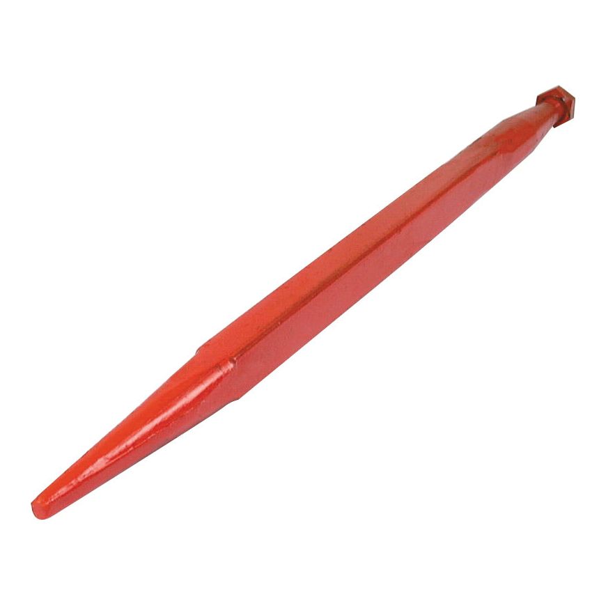 A Sparex loader tine, straight and red with a hexagonal handle, featuring a tip length of 810 mm and an M28 x 1.50 (square) thread size, lies on a white background. This product is designed to fit as KK241160 - S.77016.