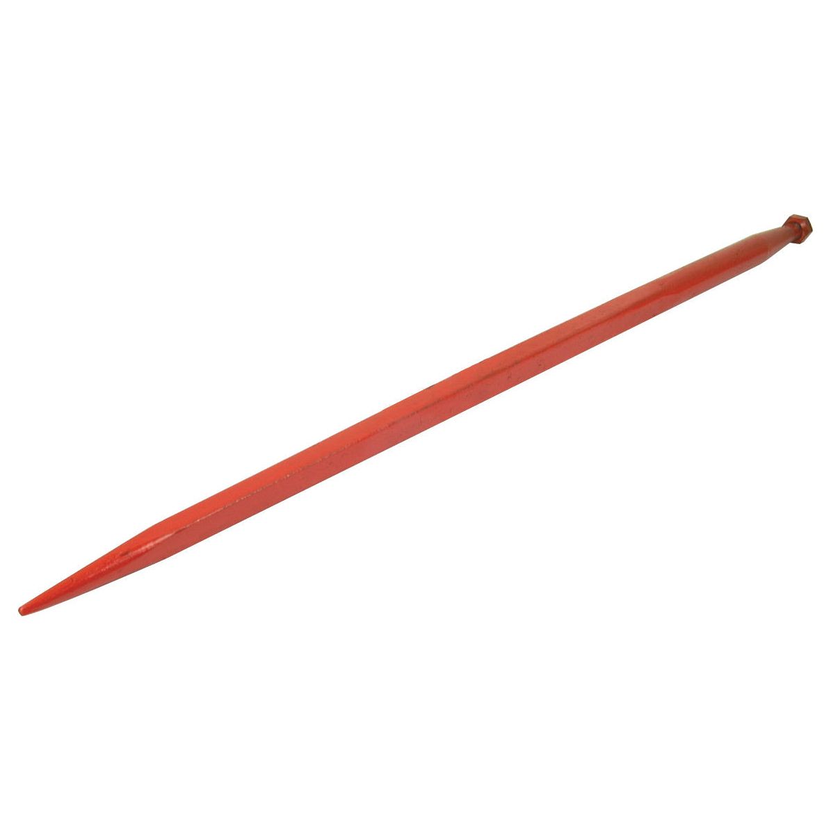 Introducing the Sparex Loader Tine - Straight 1250mm, an expertly crafted red metal tool with a tapered, pointed end and a flat head. Resembling a chisel or stake, this tool is designed to provide maximum torque. It features an M28 x 1.50 thread size (square) and fits perfectly as KK241162 - S.77018.