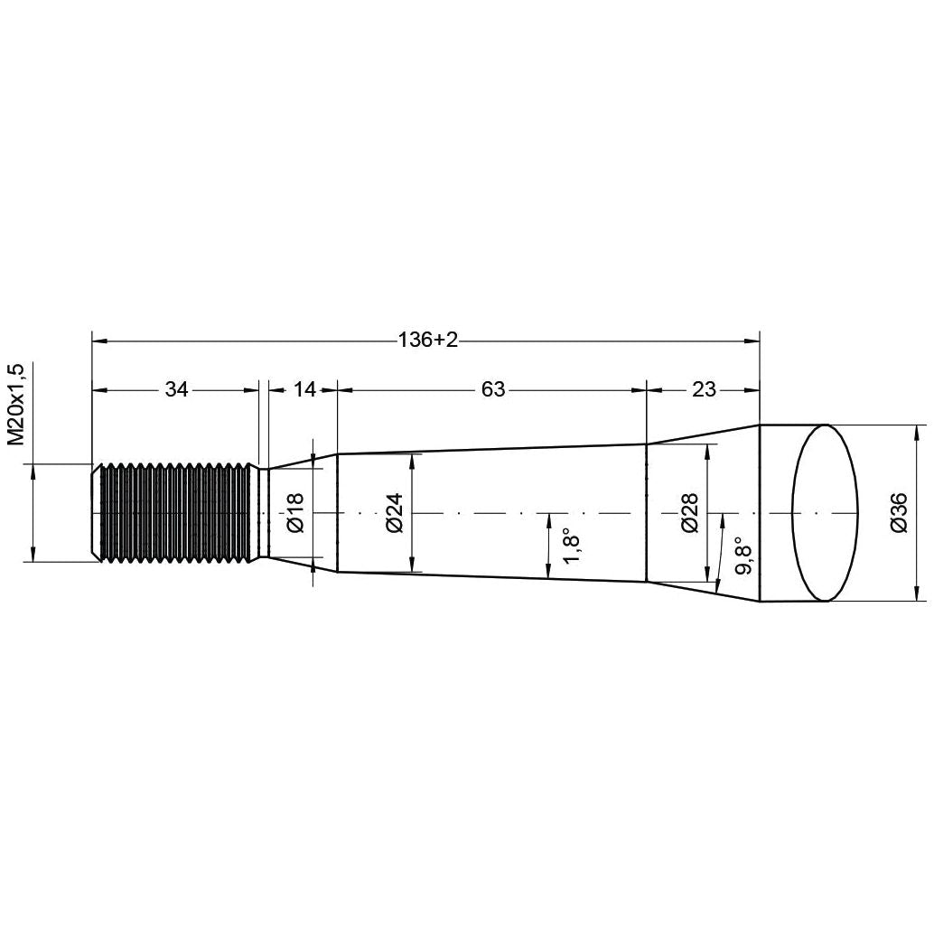 Technical drawing of the Sparex Loader Tine - Straight 760mm component with detailed specifications, including diameters, lengths, and an M20 x 1.5 (Star) metric thread to fit as: 13792 - S.77024. It also highlights maximum torque values for proper installation.