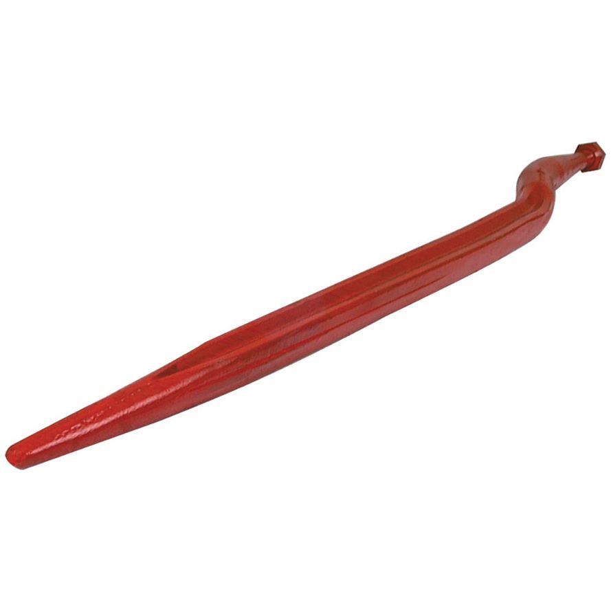 The Sparex Loader Tine - Cranked 820mm, featuring a red metal construction, slightly curved design, and flat chiseled tip for maximum torque, boasts a robust performance with its M20 x 1.50 thread size (H - fluted), fitting as 21615139 - S.77031.