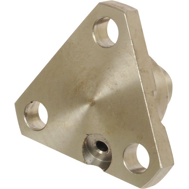 The King Pin - S.7703 by Sparex is a triangular metal component featuring three circular holes and a central protrusion, likely designed for mechanical or industrial applications, and characterized by its metric measurements.