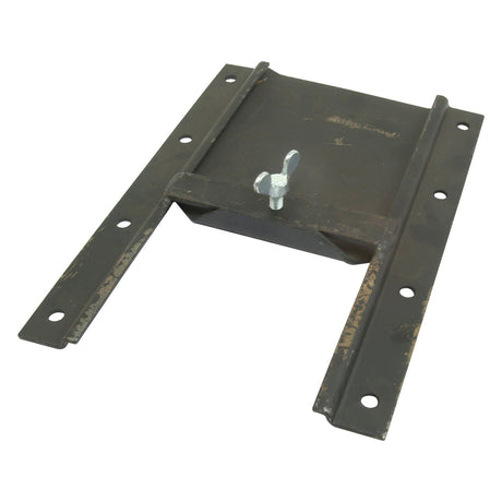 The Trailer Grain Chute mounting bracket from Sparex, part no. S.77092, measures 250mm x 355mm and features two elongated perforated arms along with a central plate equipped with a bolt and wingnut. This durable bracket is specifically designed for compatibility with Sparex products and includes an OEM part number for easy reference.