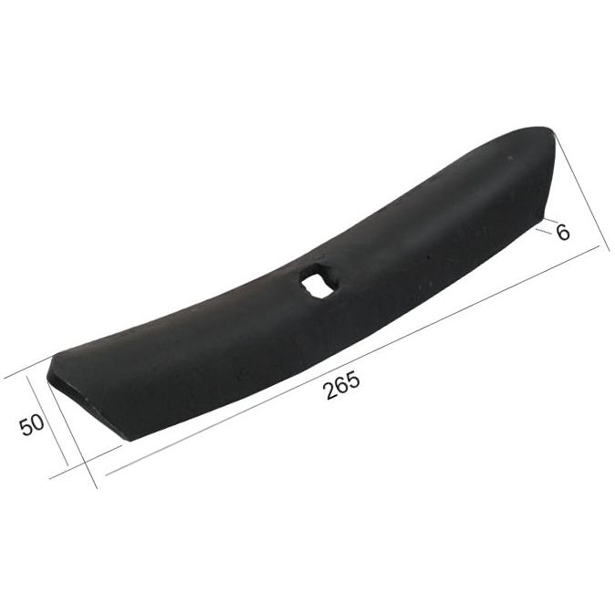 Reversible point made of black rubber, with dimensions 260 mm in length, 60 mm in width, and 6 mm in thickness. It features a central rectangular cutout and a hole with a diameter of 10.5 mm. This product is ideal for universal tractors as a compatible part from Sparex (Part No. S.77115).