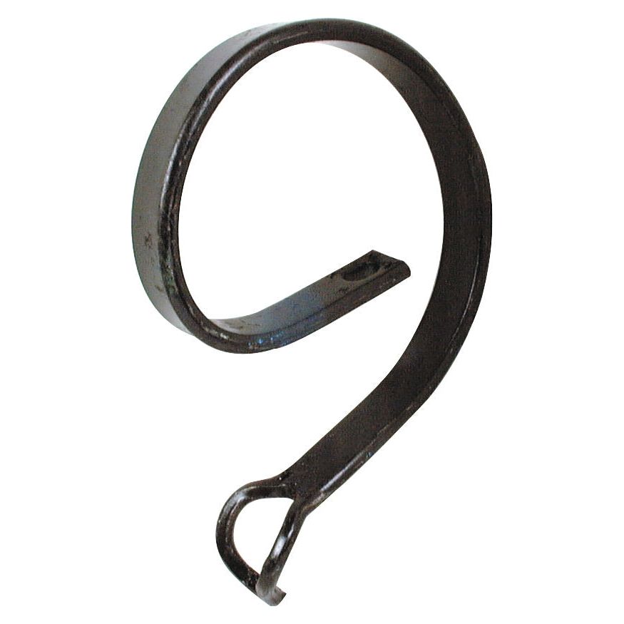 The S Tine Helper 32x10mm (Sparex Part No. S.77119) by Sparex is a versatile accessory featuring a black metal coil design with a curved structure. It includes a hook on one end for hanging and a flat base on the other for mounting, making it compatible with Universal Tractors spare parts from Sparex.