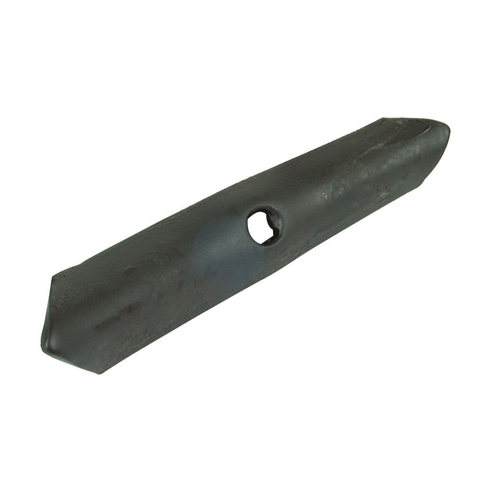 A black, worn Reversible point 190x40x5mm with a central Hole Ø 10.5mm for attachment, compatible with Universal Tractors like the Massey Ferguson 865753M1 (Sparex Part No.S.77125).