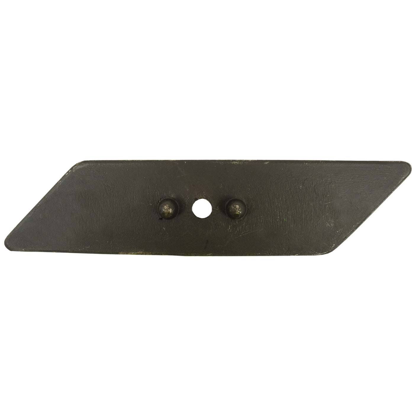 A black, rectangular metal blade with one circular hole in the center and two Sparex Fasteners screw heads visible, identified as a Reversible Plough Point LH (Dowdeswell) with a thickness fitting part number 1176599 and labeled as Sparex Part No. S.77129.