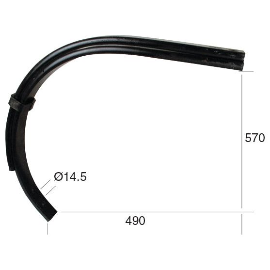 Sparex Ripper Tine 55x25/25mm (Sparex Part No.S.77131), measuring 570 millimeters in height, 490 millimeters in width, with a diameter of 14.5 millimeters; compatible with Universal Tractors for versatile applications.