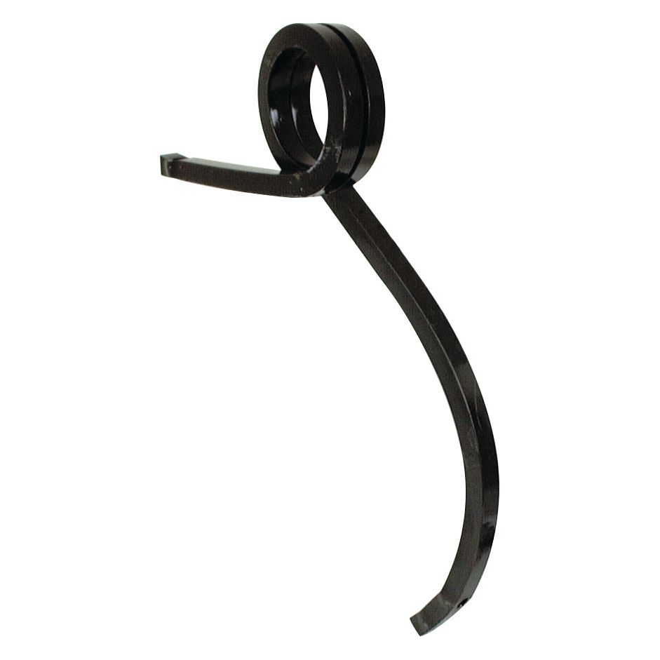 A black, metal pigtail tine with a looped end and two extending arms, ideal for universal tractors from Sparex, Part No. S.77174.