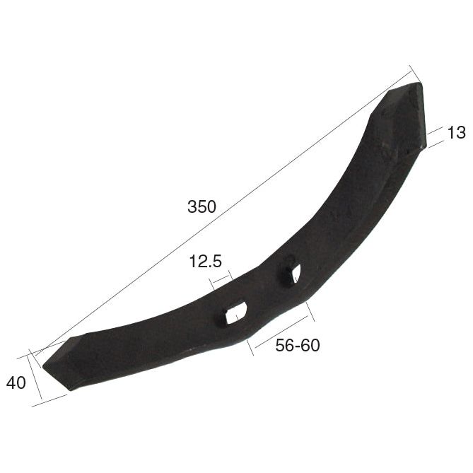 Reversible point by Sparex, measuring 350mm in length, 40mm in height, and 13mm in width, with hole centers spaced at 55-60mm. Ideal for use with heavy-duty fasteners on Universal Tractors (Sparex Part No.S.77175 | To fit as: 1280526).