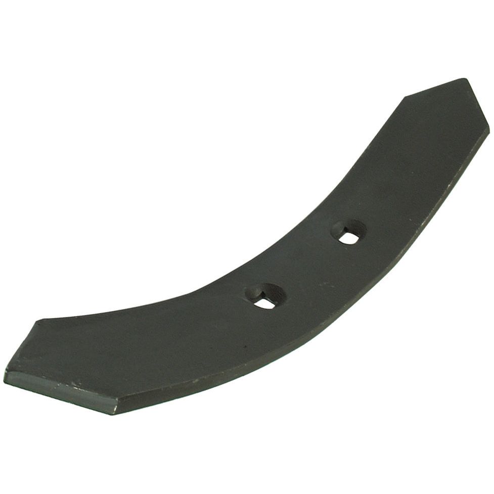 The Sparex Reversible Point (395x75x10mm) with 85mm hole centers, identified by Sparex Part No. S.77186, is a curved metal blade featuring two screw holes, specifically designed for attachment to machinery or tools and ideal for use with heavy fasteners.