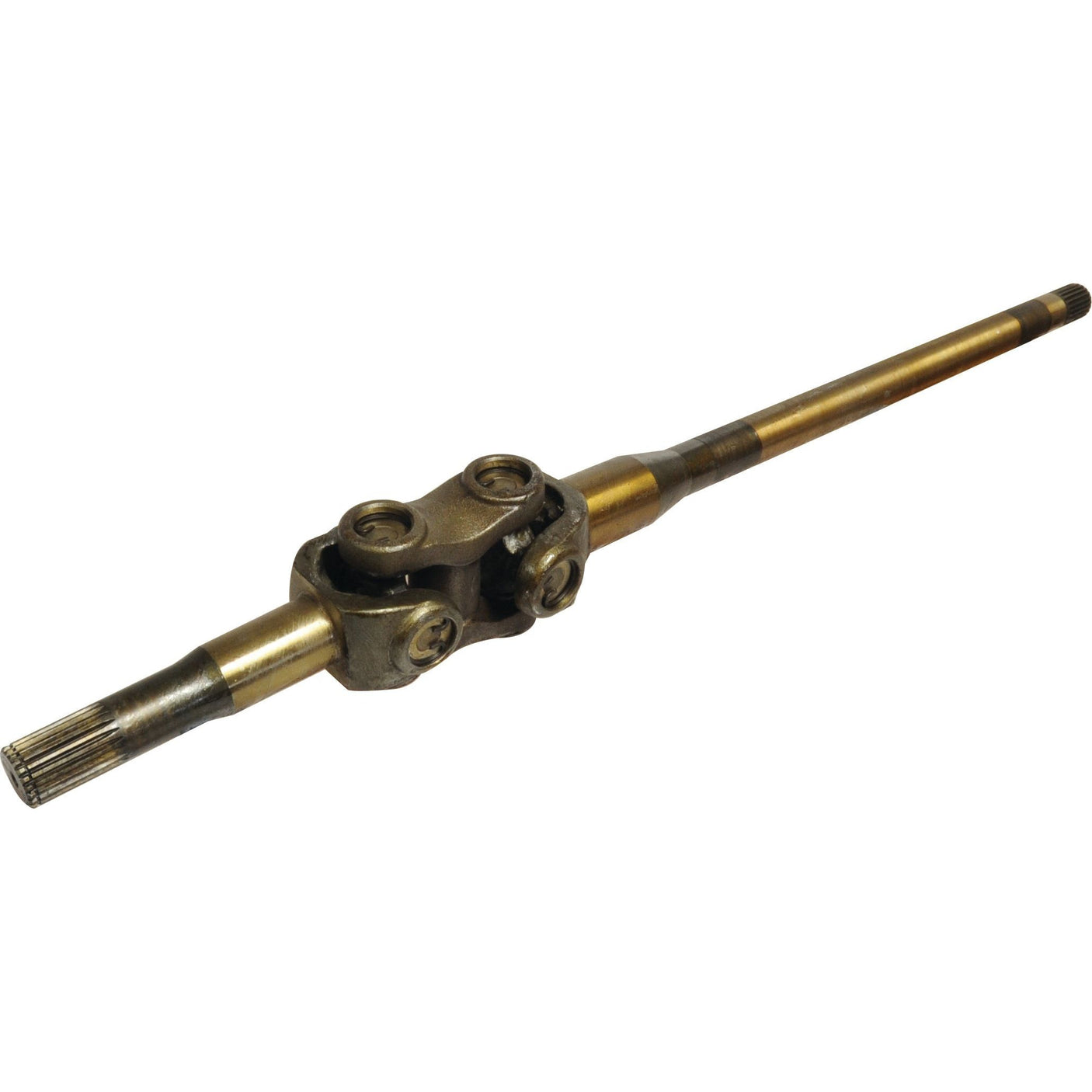 The Sparex Axle Shaft Assembly (Sparex Part No. S.7718) is a metal drive shaft with a universal joint in the center, splined ends, and differential connections designed for vehicle power transmission, compatible with Ford New Holland models.