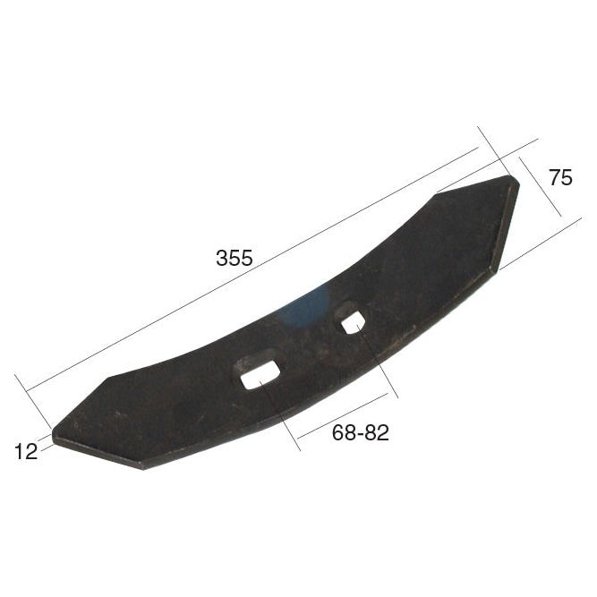 A black curved metal plate, branded as Sparex and known as the "Reversible point 355x75x12mm," features hole centers of 68/70mm and is specifically designed to fit as PB11 (Sparex Part No. S.77198) for Heavy Duty Fasteners.