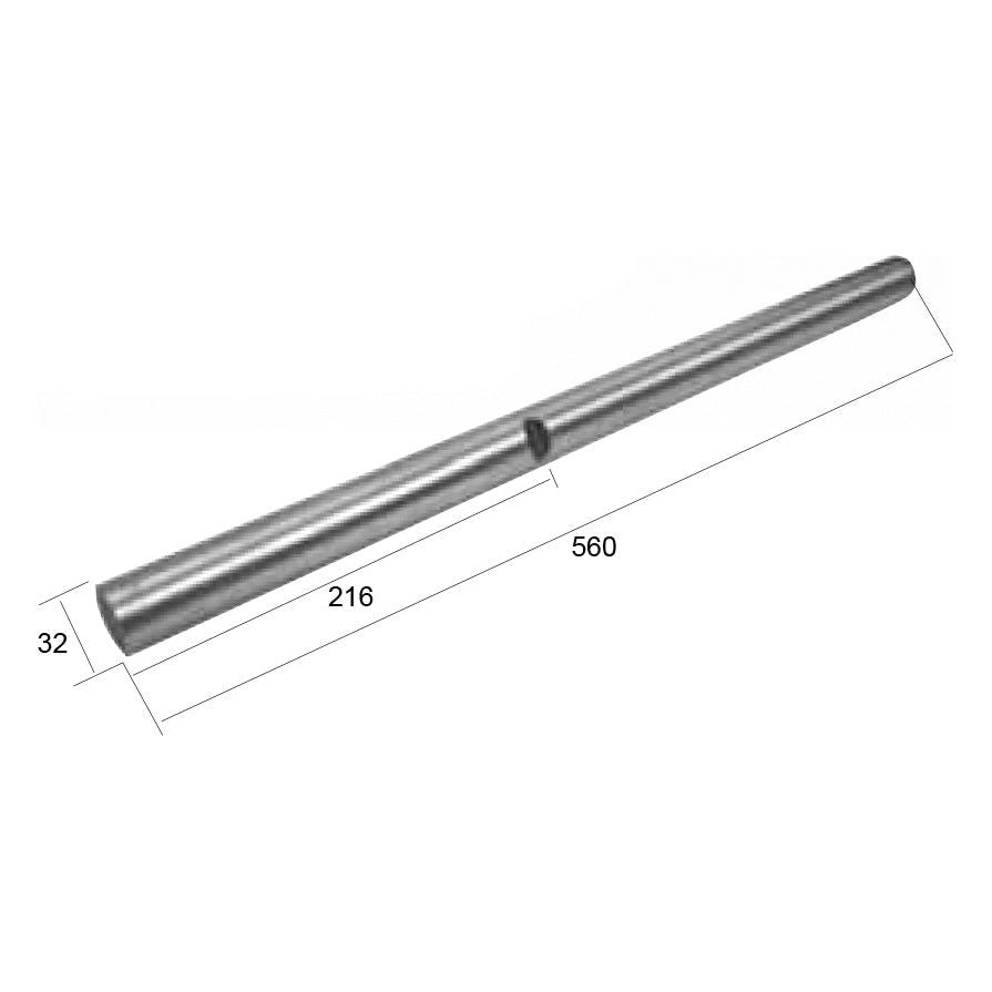 The Sparex Rotospike 560x32mm, a replacement component for Howard (Part No. 305434 | Sparex Part No. S.77210), is an essential cylindrical metal rod with a diameter of 32mm, partial length of 216mm, and total length of 560mm for high-precision engineering applications.