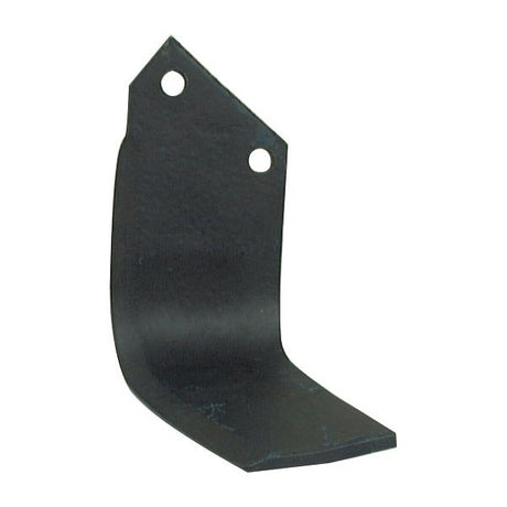 The Sparex Rotavator Blade Square RH 80x6mm is a black metal L-shaped bracket with two circular holes at the top, featuring hole centers 57mm apart and a hole diameter of 11.5mm, compatible as a replacement for Dowdeswell, Howard, and Kuhn equipment models.